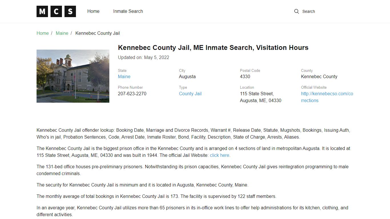 Kennebec County, ME Jail Inmates Search, Visitation Rules