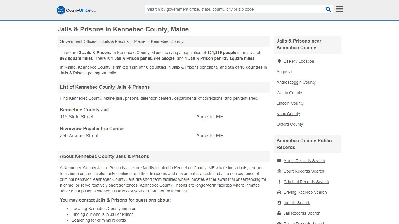 Jails & Prisons - Kennebec County, ME (Inmate Rosters ...