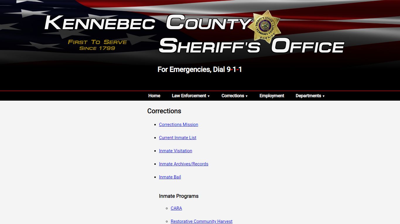 Corrections Menu - Kennebec County Sheriff's Office